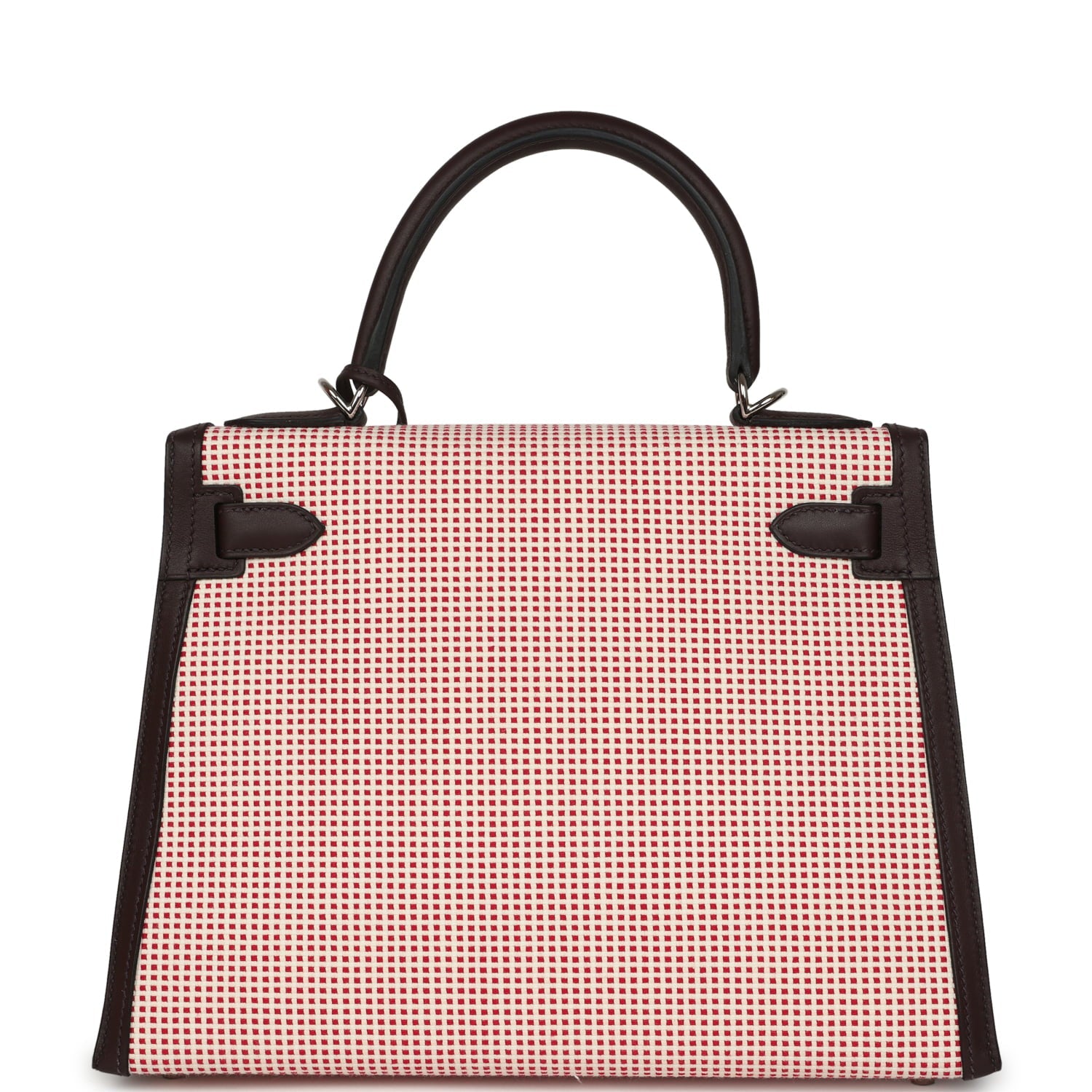 Hermes Quadrille Kelly Sellier 28 Rouge Sellier Swift and Ecru, White and Fambroise Toile Palladium Hardware