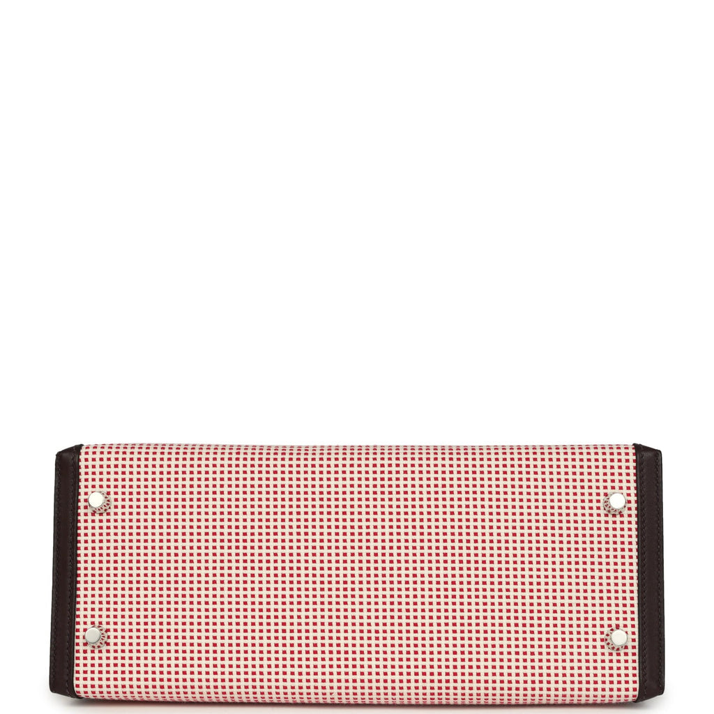 Hermes Quadrille Kelly Sellier 28 Rouge Sellier Swift and Ecru, White and Fambroise Toile Palladium Hardware
