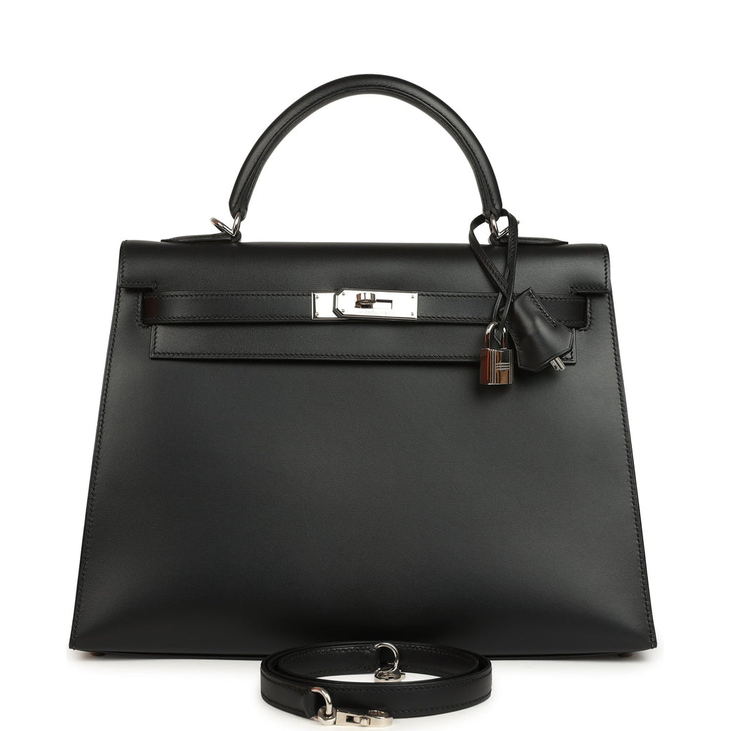 Vintage Hermes Kelly Sellier 32 Black Tadelakt Palladium Hardware