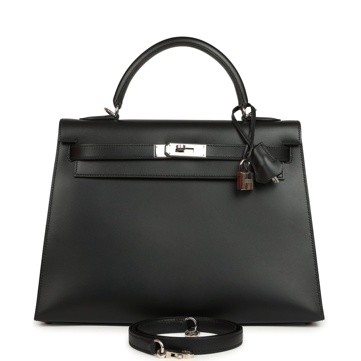 Vintage Hermes Kelly Sellier 32 Black Tadelakt Palladium Hardware
