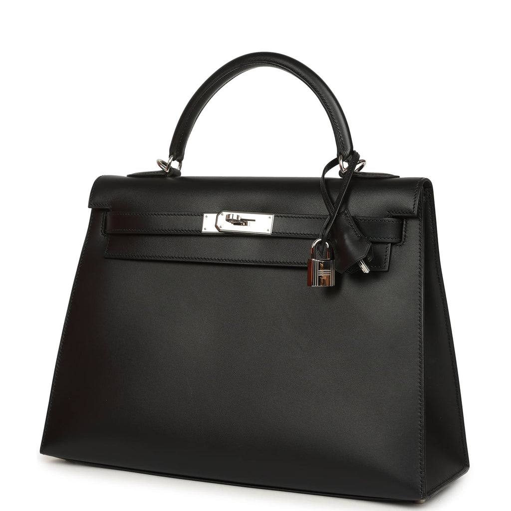 Vintage Hermes Kelly Sellier 32 Black Tadelakt Palladium Hardware