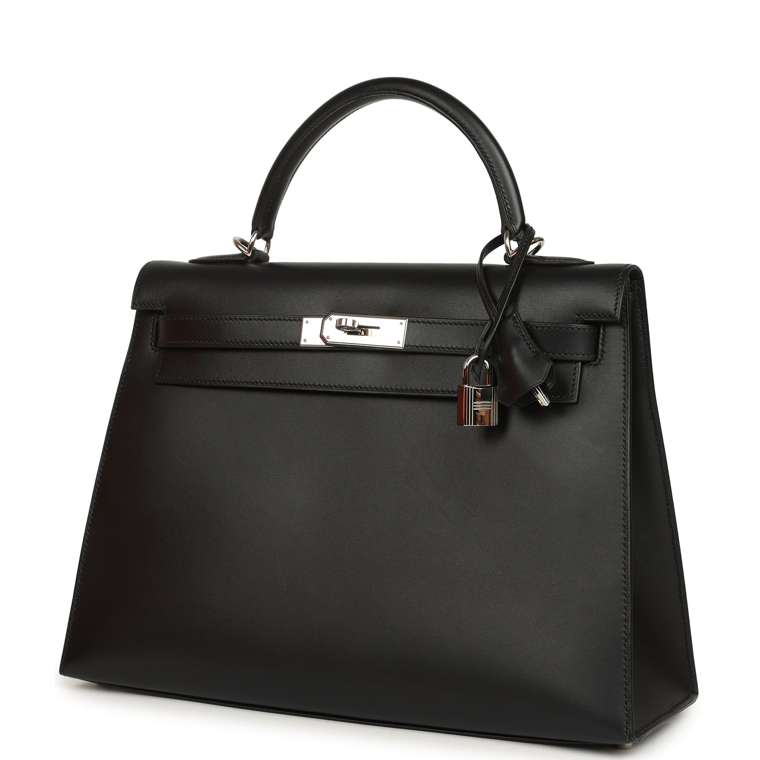 Vintage Hermes Kelly Sellier 32 Black Tadelakt Palladium Hardware