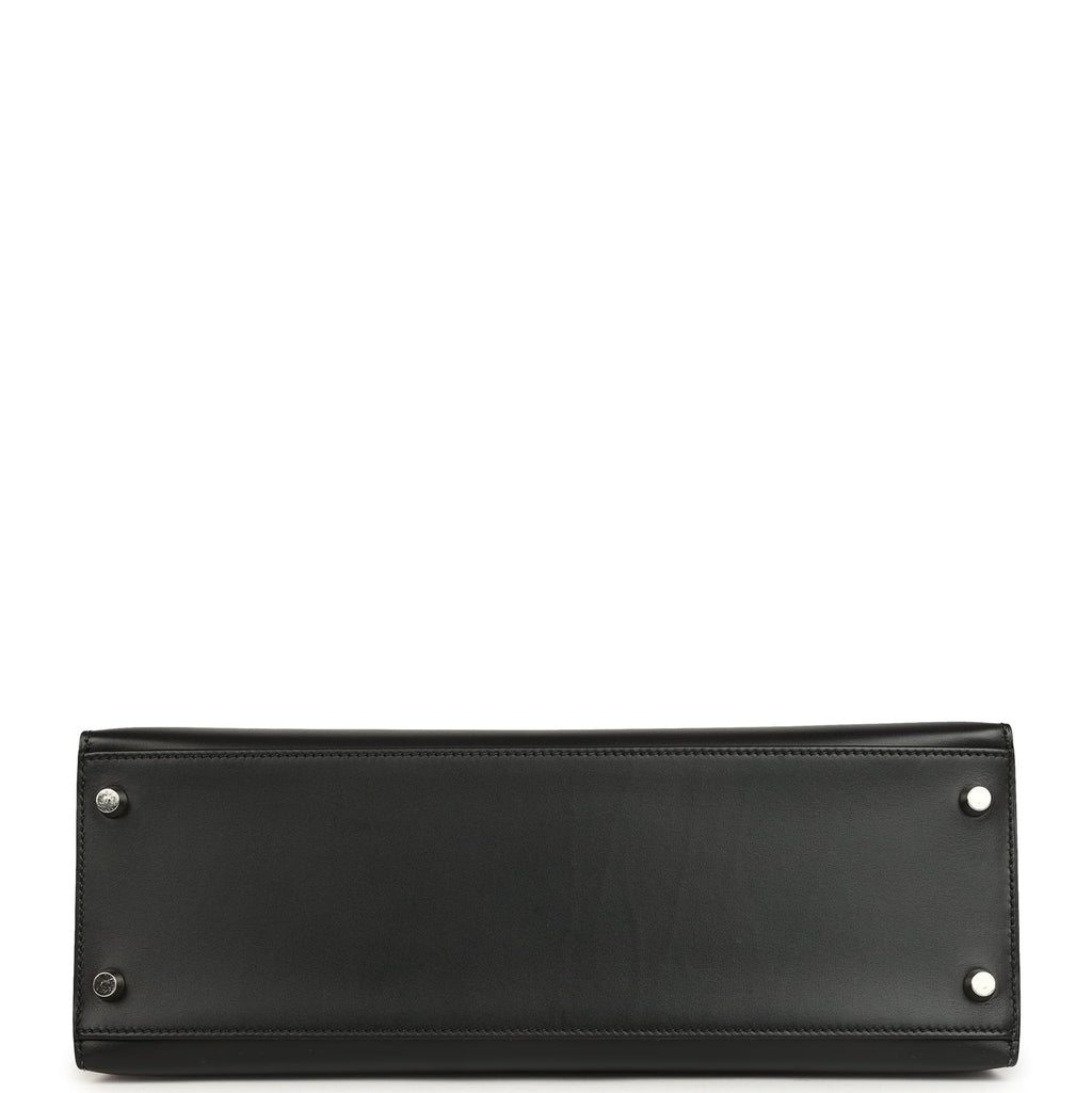 Vintage Hermes Kelly Sellier 32 Black Tadelakt Palladium Hardware