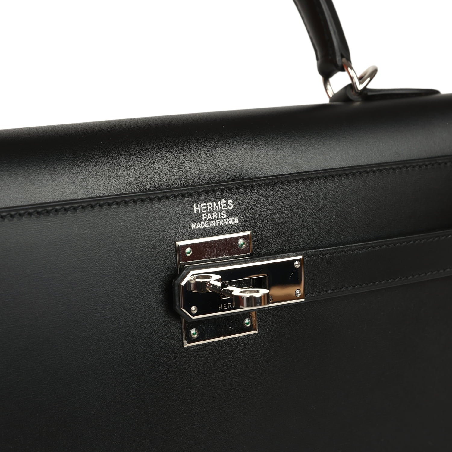 Vintage Hermes Kelly Sellier 32 Black Tadelakt Palladium Hardware