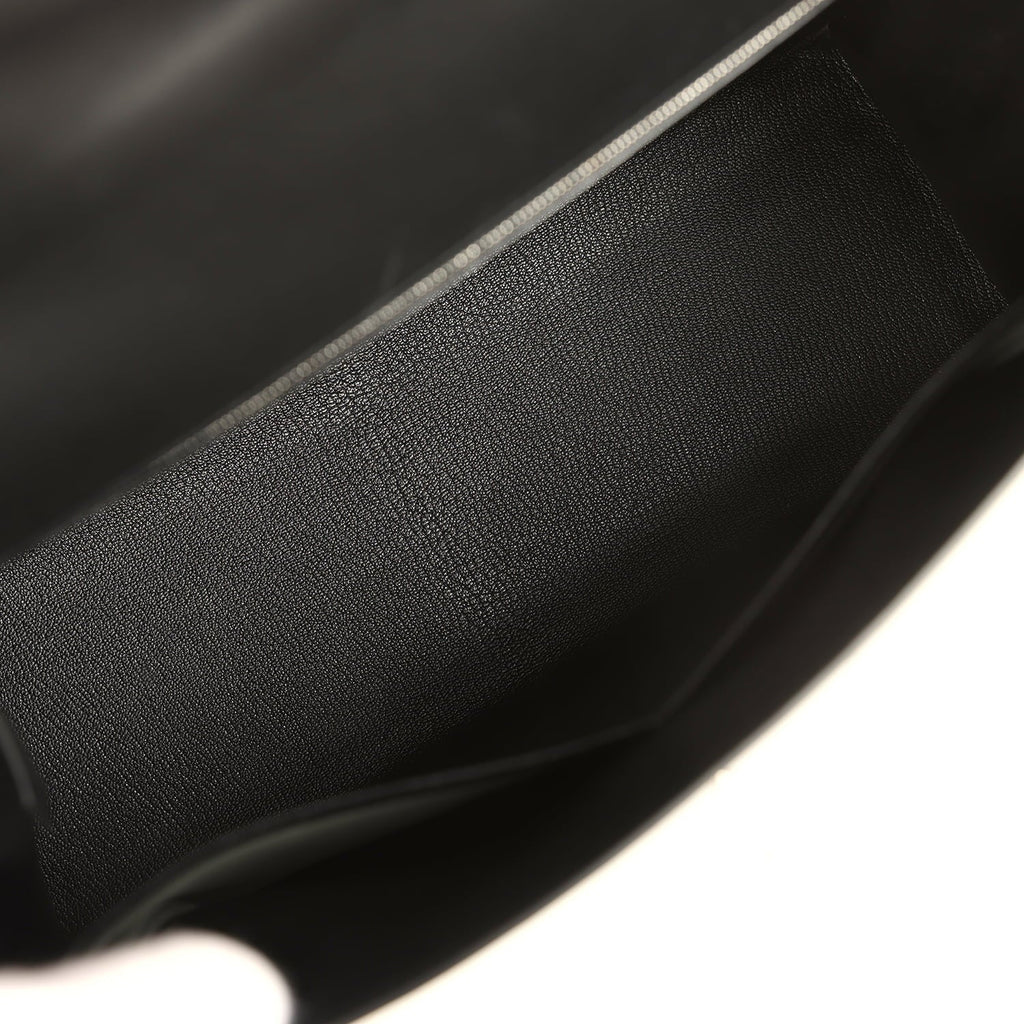 Vintage Hermes Kelly Sellier 32 Black Tadelakt Palladium Hardware