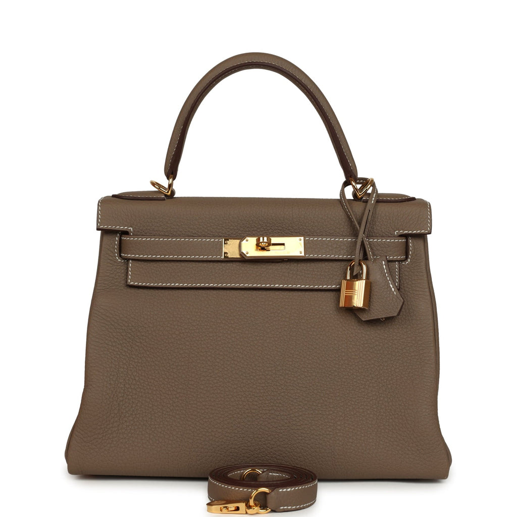 Pre-owned Hermes Kelly Retourne 28 Etoupe Togo Gold Hardware