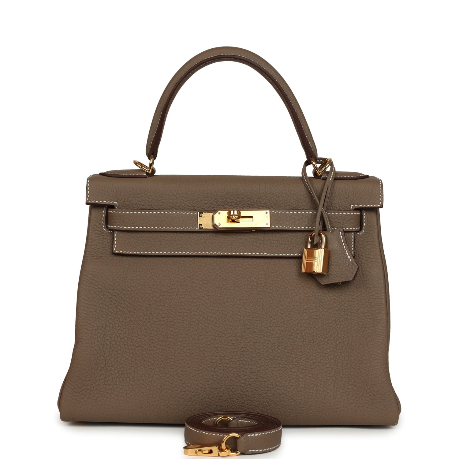 Pre-owned Hermes Kelly Retourne 28 Etoupe Togo Gold Hardware