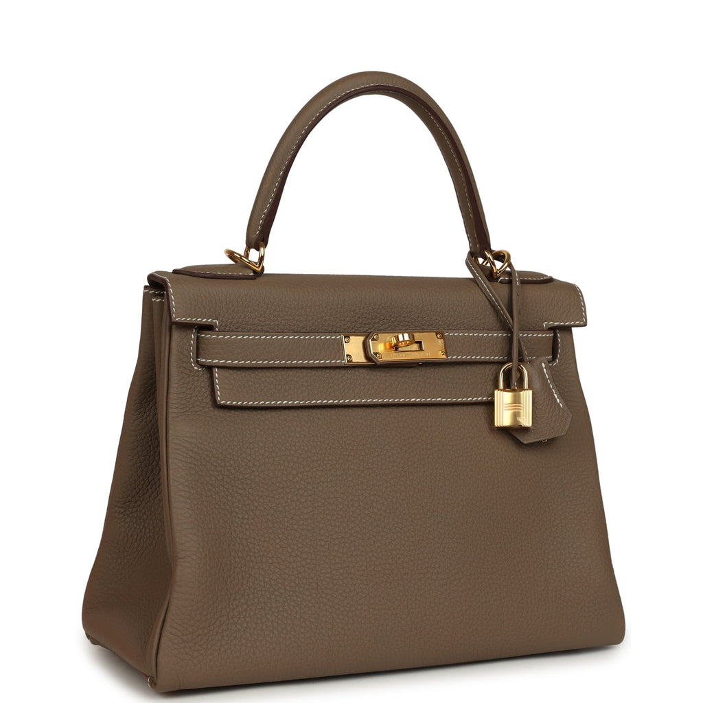 Pre-owned Hermes Kelly Retourne 28 Etoupe Togo Gold Hardware