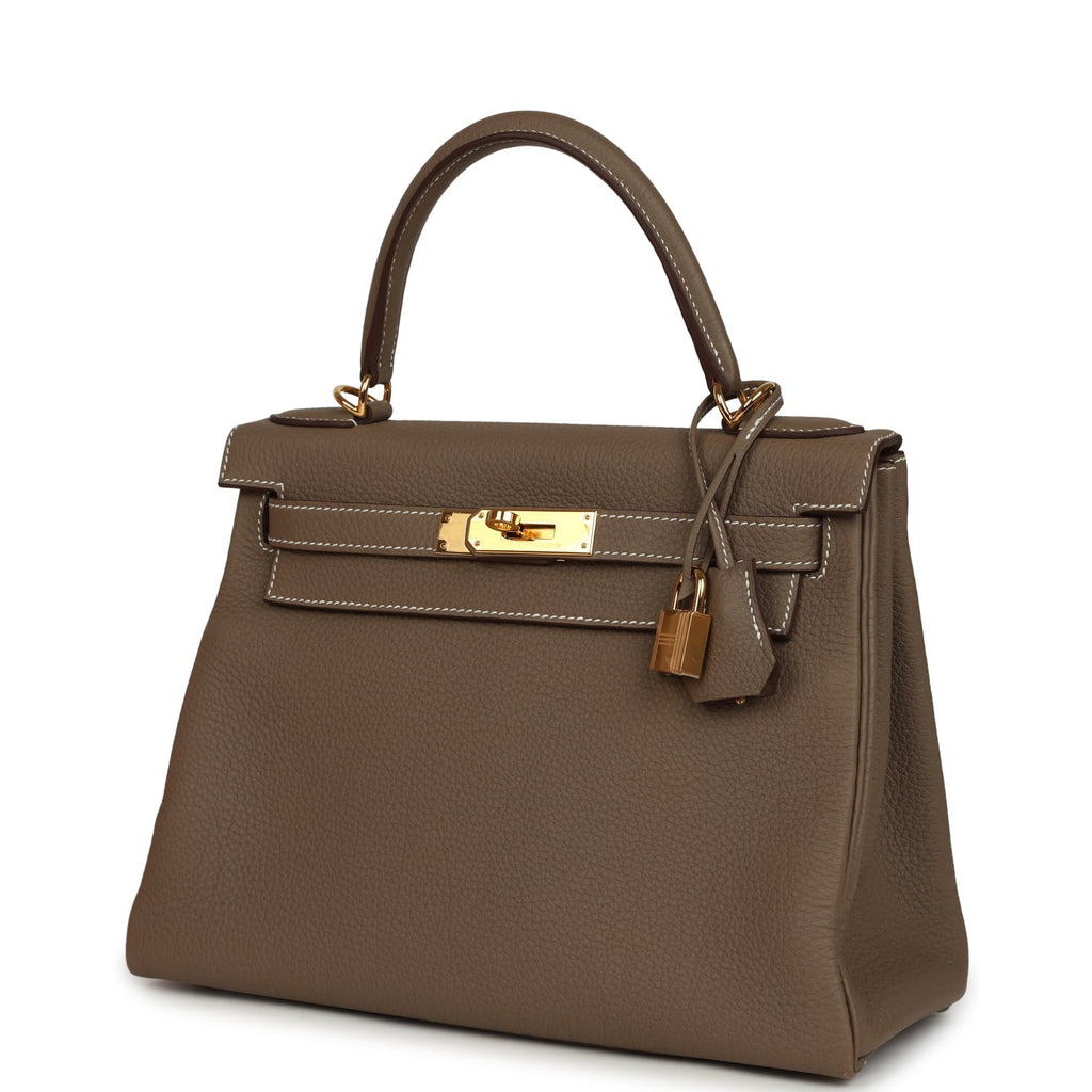 Pre-owned Hermes Kelly Retourne 28 Etoupe Togo Gold Hardware