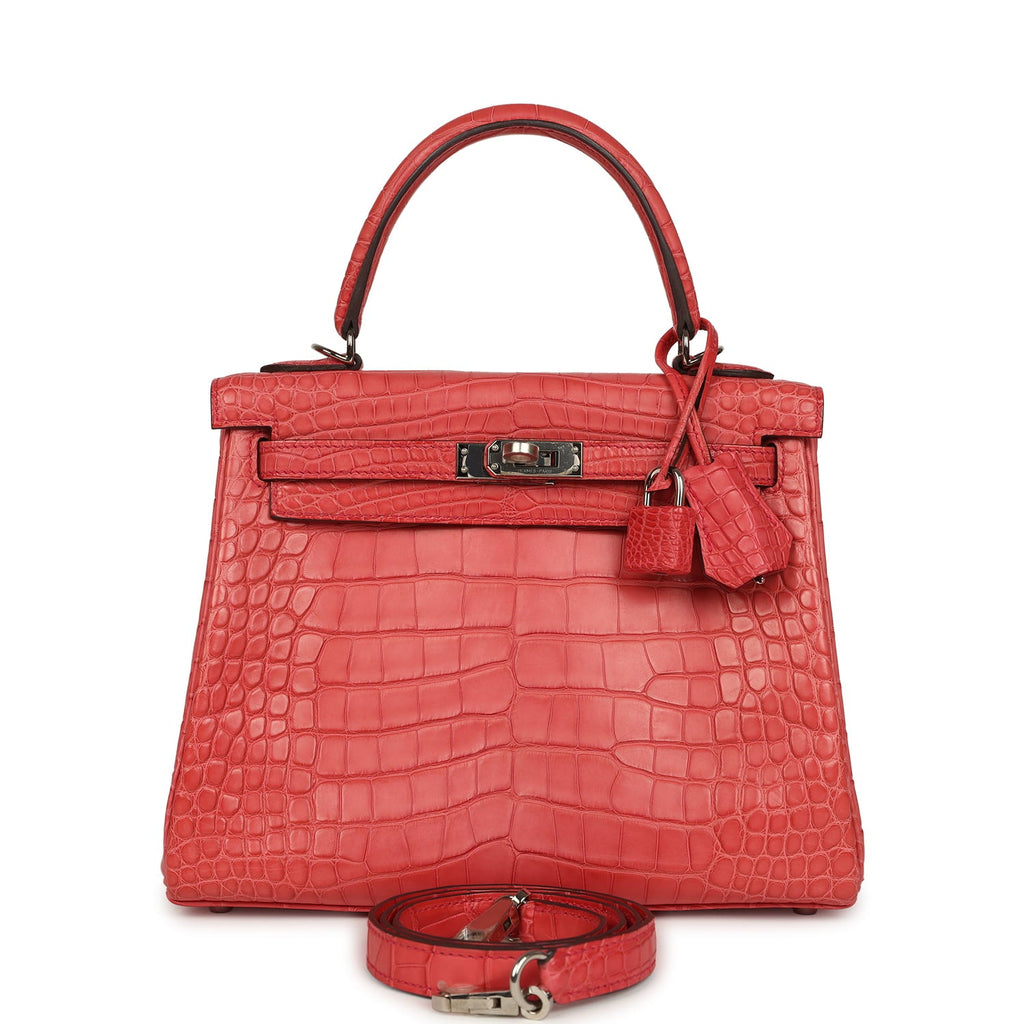 Pre-owned Hermes Kelly Retourne 25 Bougainvillea Matte Alligator Palladium Hardware