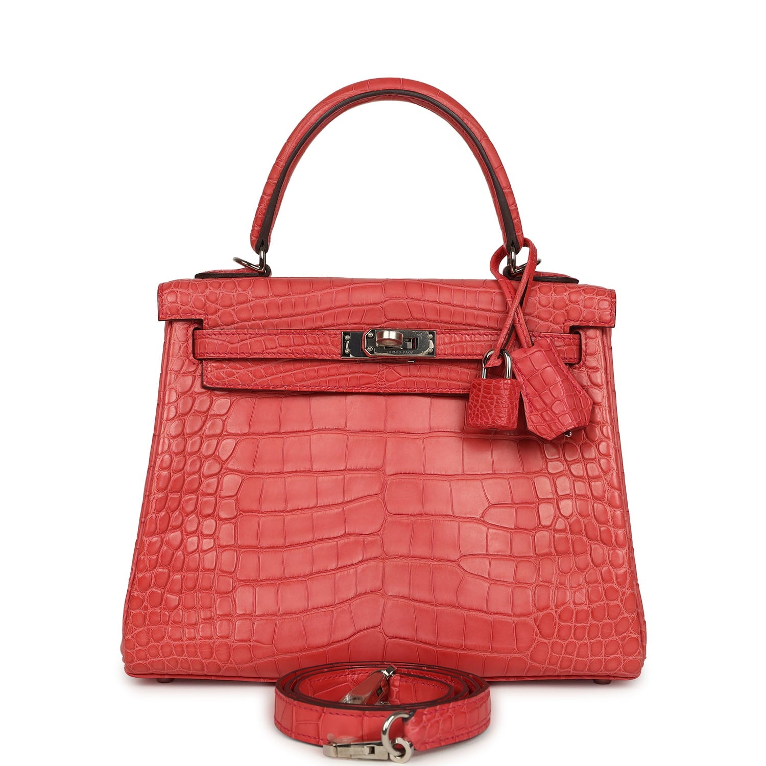 Pre-owned Hermes Kelly Retourne 25 Bougainvillea Matte Alligator Palladium Hardware