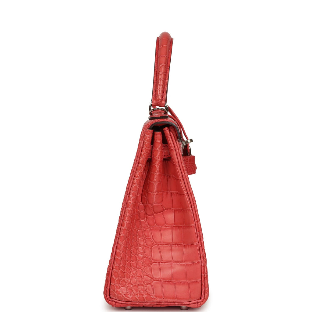 Pre-owned Hermes Kelly Retourne 25 Bougainvillea Matte Alligator Palladium Hardware