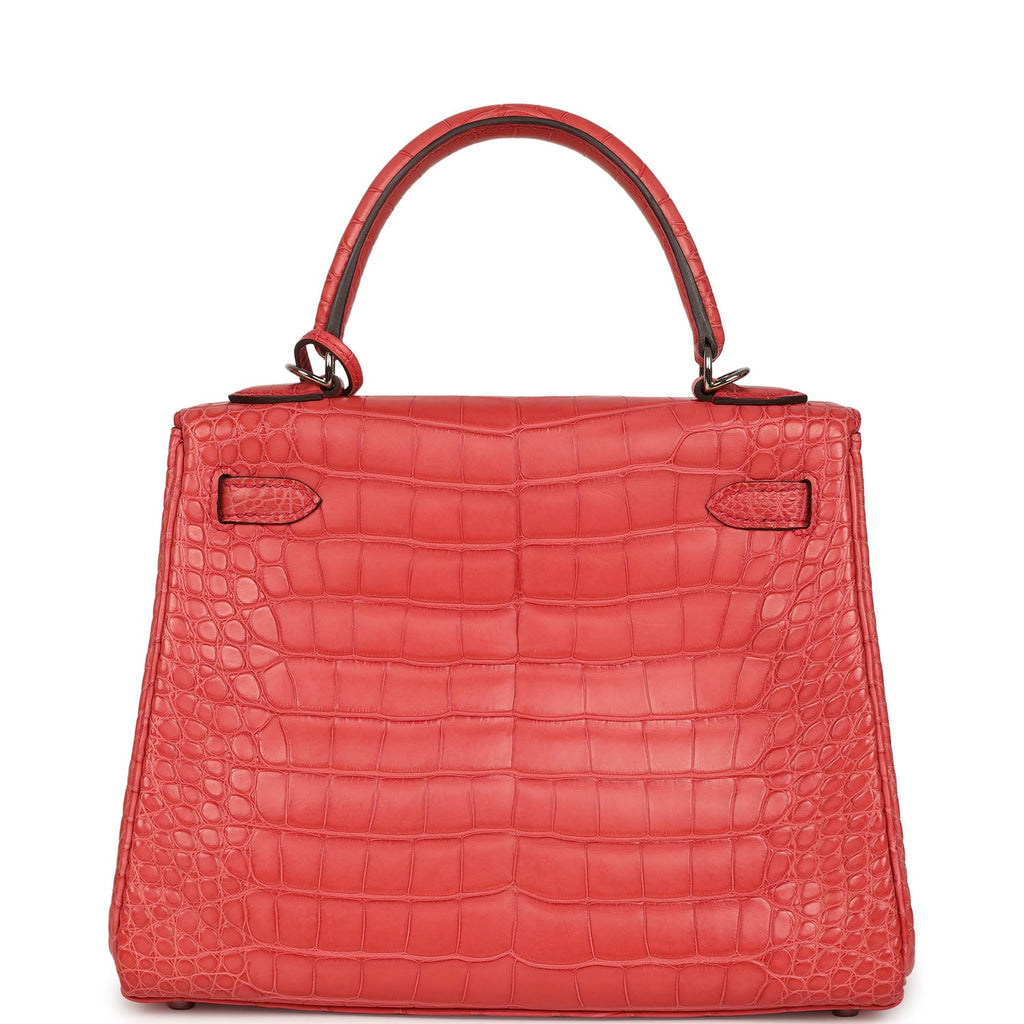 Pre-owned Hermes Kelly Retourne 25 Bougainvillea Matte Alligator Palladium Hardware