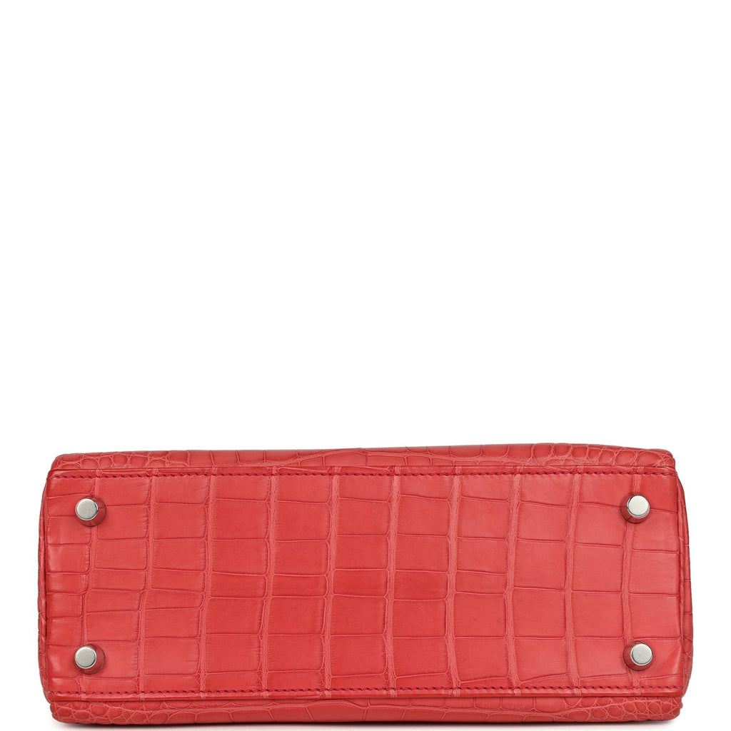 Pre-owned Hermes Kelly Retourne 25 Bougainvillea Matte Alligator Palladium Hardware