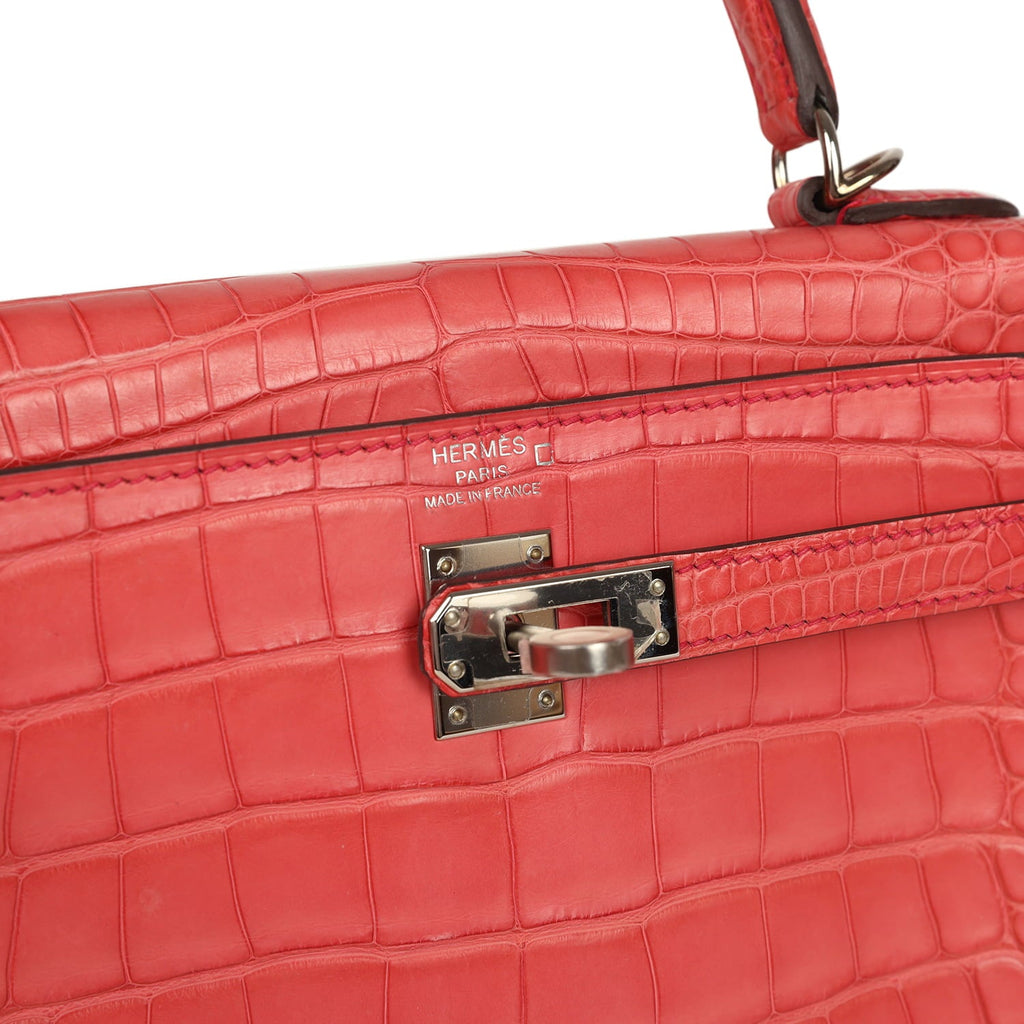 Pre-owned Hermes Kelly Retourne 25 Bougainvillea Matte Alligator Palladium Hardware