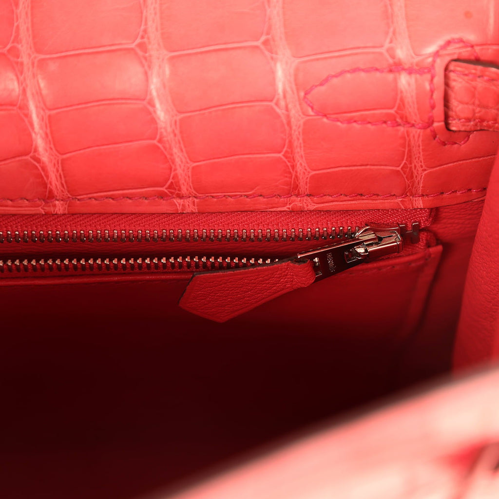 Pre-owned Hermes Kelly Retourne 25 Bougainvillea Matte Alligator Palladium Hardware