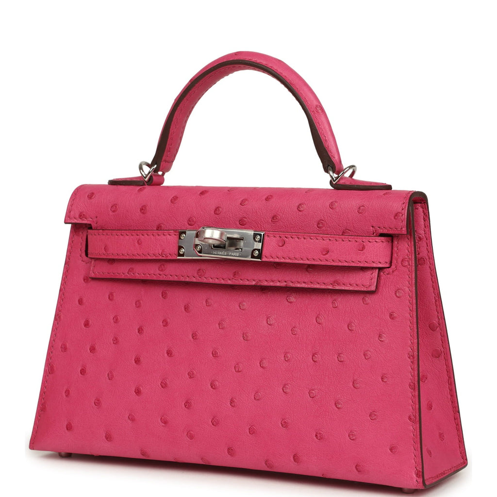 Hermes Kelly Sellier 20 Rose Tyrien Ostrich Palladium Hardware