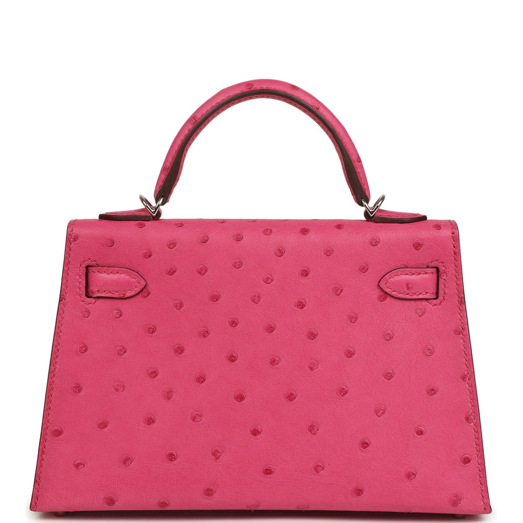 Hermes Kelly Sellier 20 Rose Tyrien Ostrich Palladium Hardware