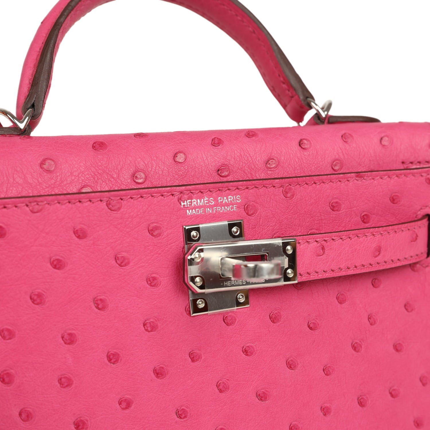 Hermes Kelly Sellier 20 Rose Tyrien Ostrich Palladium Hardware