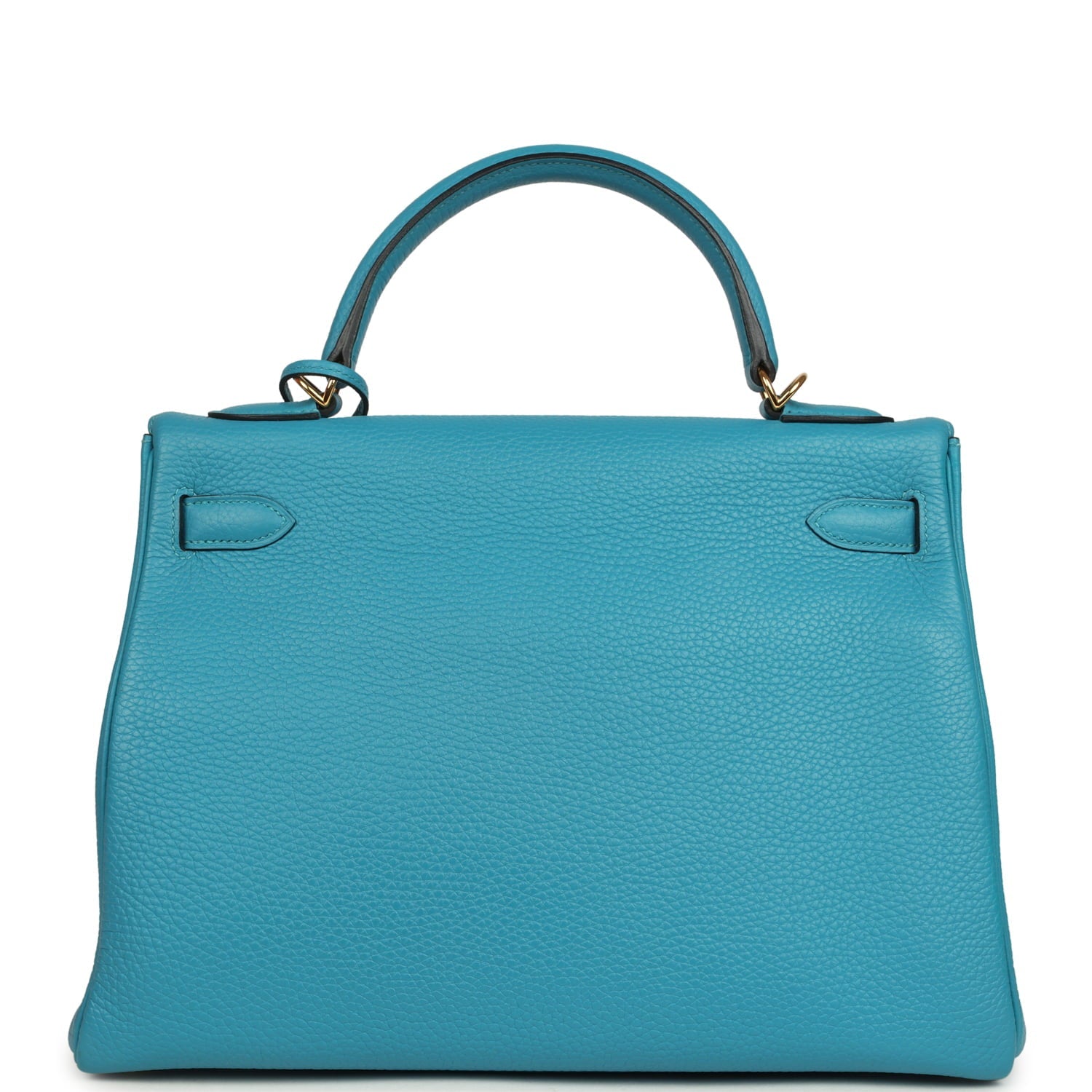Pre-owned Hermes Kelly Retourne 32 Turquoise Clemence Gold Hardware