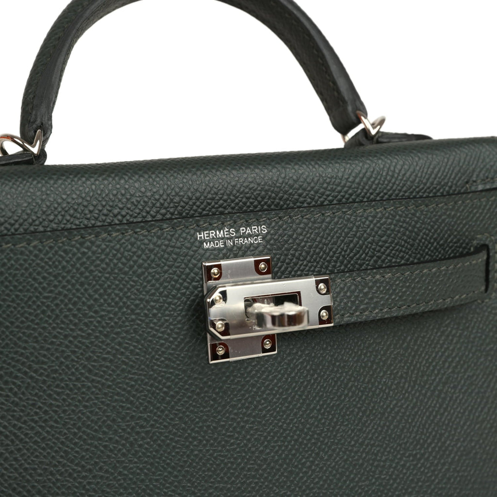 Hermes Kelly Sellier 20 Vert Fonce Epsom Palladium Hardware