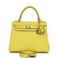 Pre-owned Hermes Kelly Retourne 25 Lime Swift Palladium Hardware