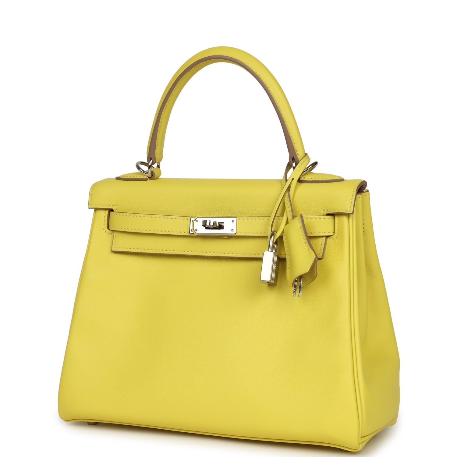 Pre-owned Hermes Kelly Retourne 25 Lime Swift Palladium Hardware