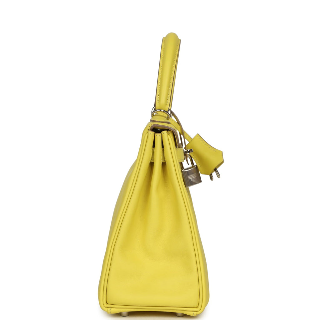 Pre-owned Hermes Kelly Retourne 25 Lime Swift Palladium Hardware