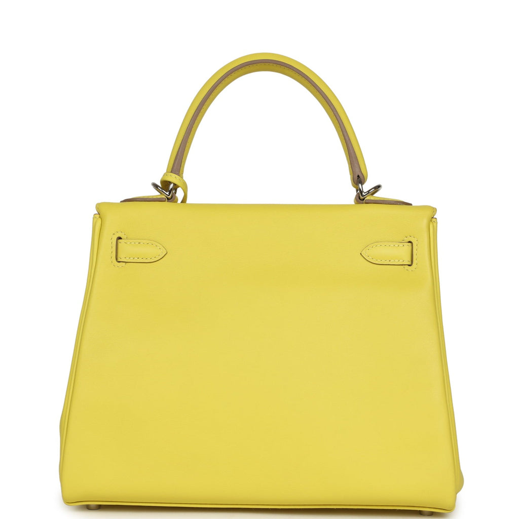 Pre-owned Hermes Kelly Retourne 25 Lime Swift Palladium Hardware