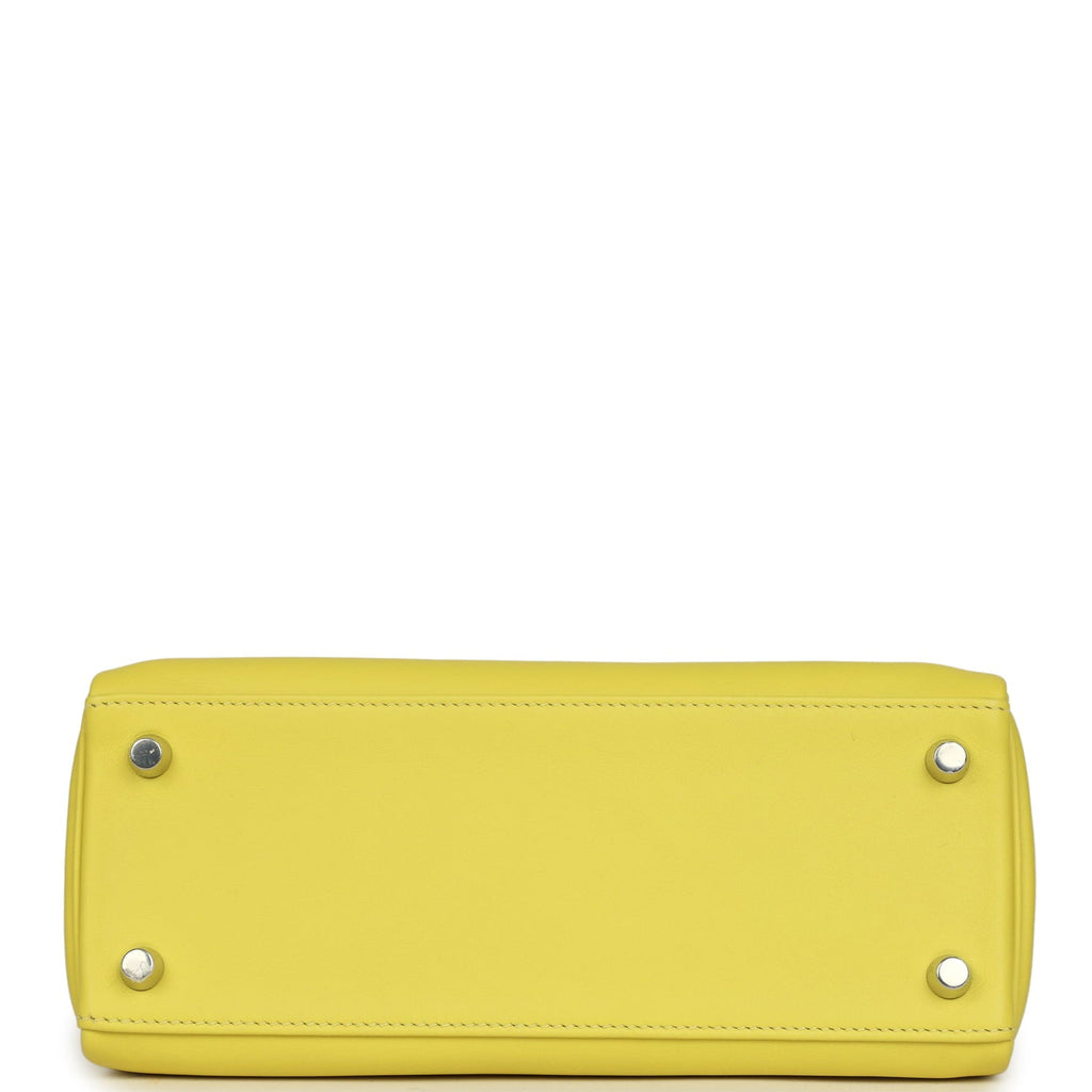 Pre-owned Hermes Kelly Retourne 25 Lime Swift Palladium Hardware