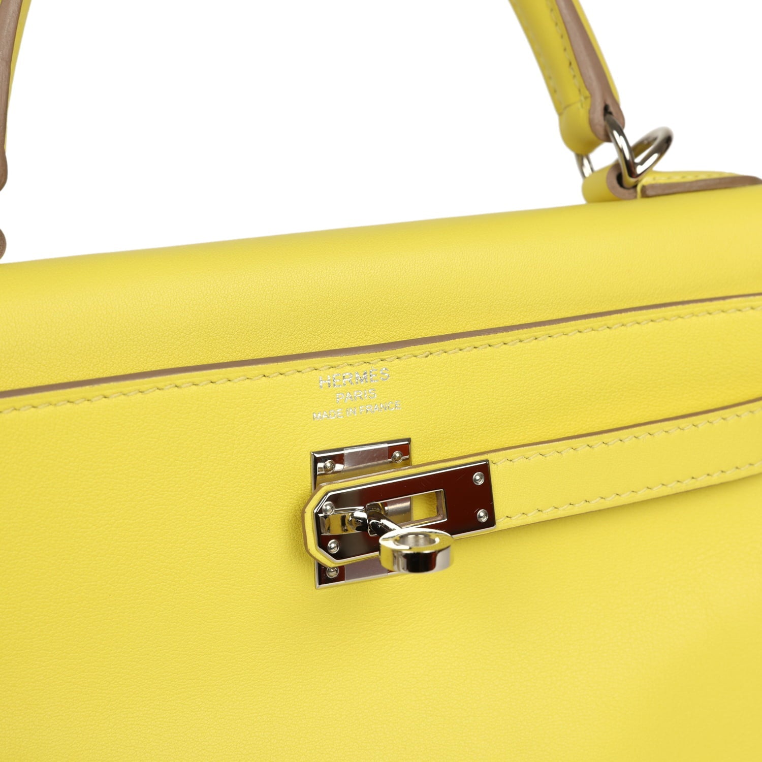 Pre-owned Hermes Kelly Retourne 25 Lime Swift Palladium Hardware