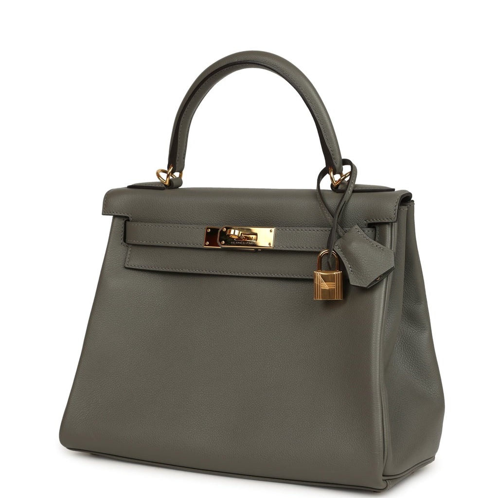 Pre-owned Hermes Kelly Retourne 28 Gris Meyer Evercolor Gold Hardware
