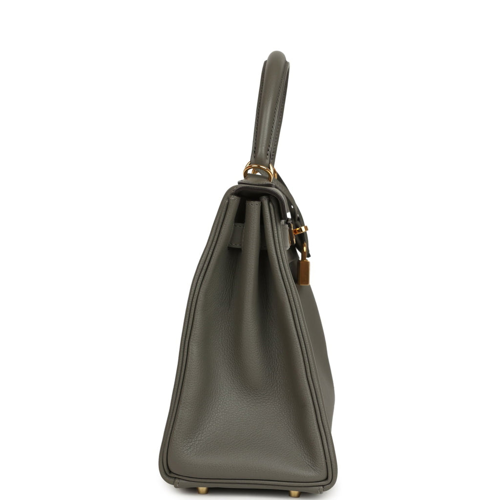 Pre-owned Hermes Kelly Retourne 28 Gris Meyer Evercolor Gold Hardware