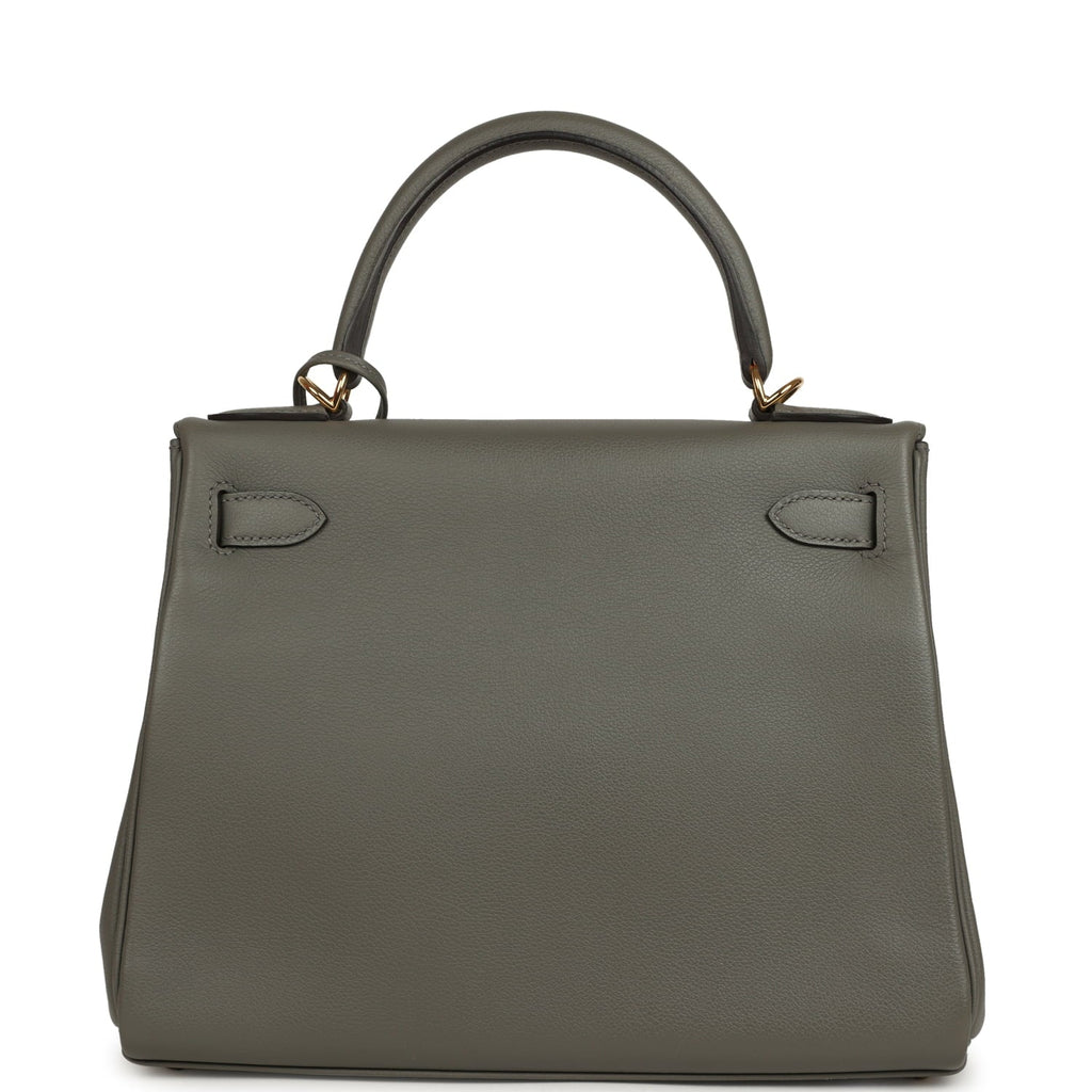 Pre-owned Hermes Kelly Retourne 28 Gris Meyer Evercolor Gold Hardware