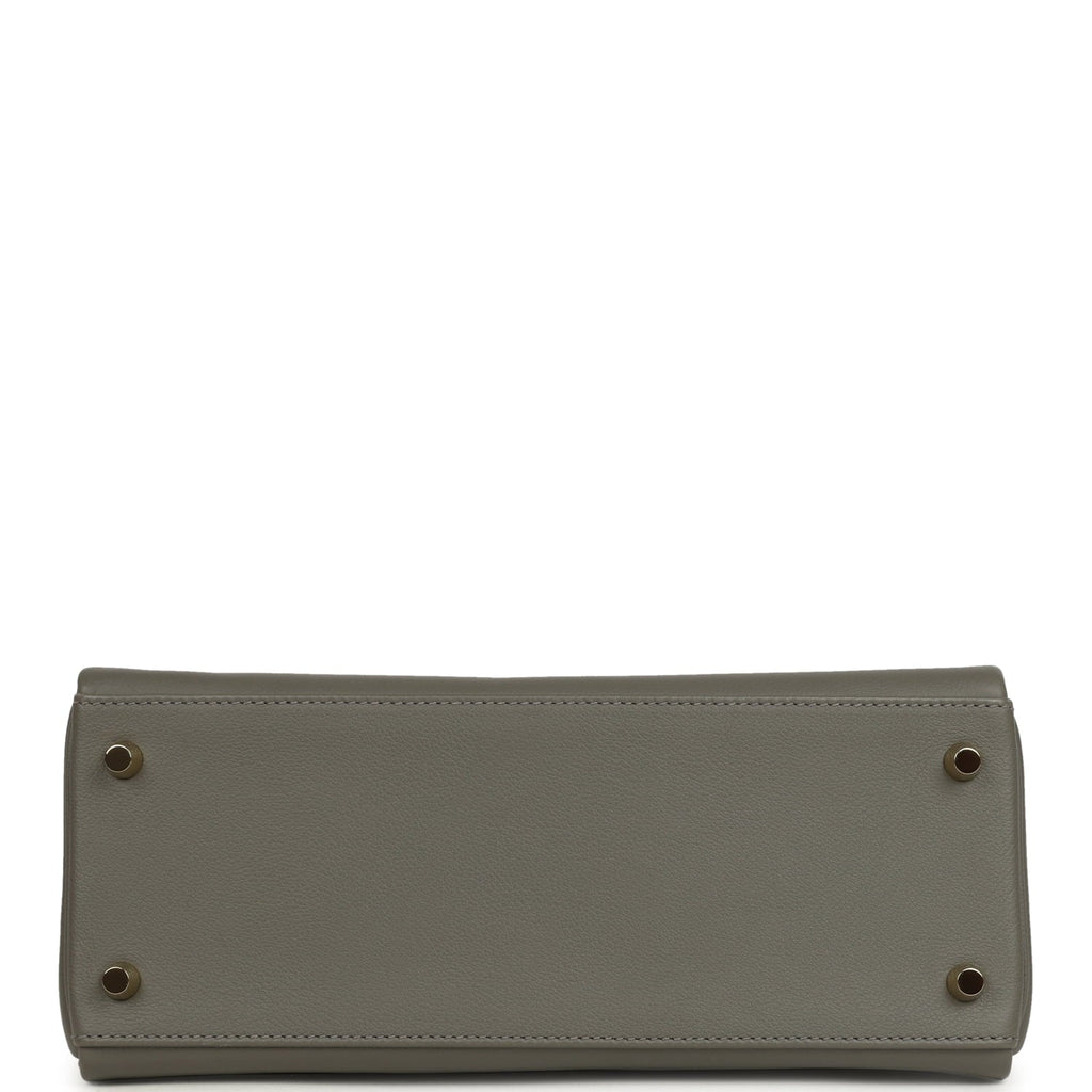 Pre-owned Hermes Kelly Retourne 28 Gris Meyer Evercolor Gold Hardware