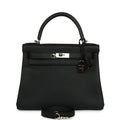 Pre-owned Hermes Kelly Retourne 28 Black Togo Palladium Hardware
