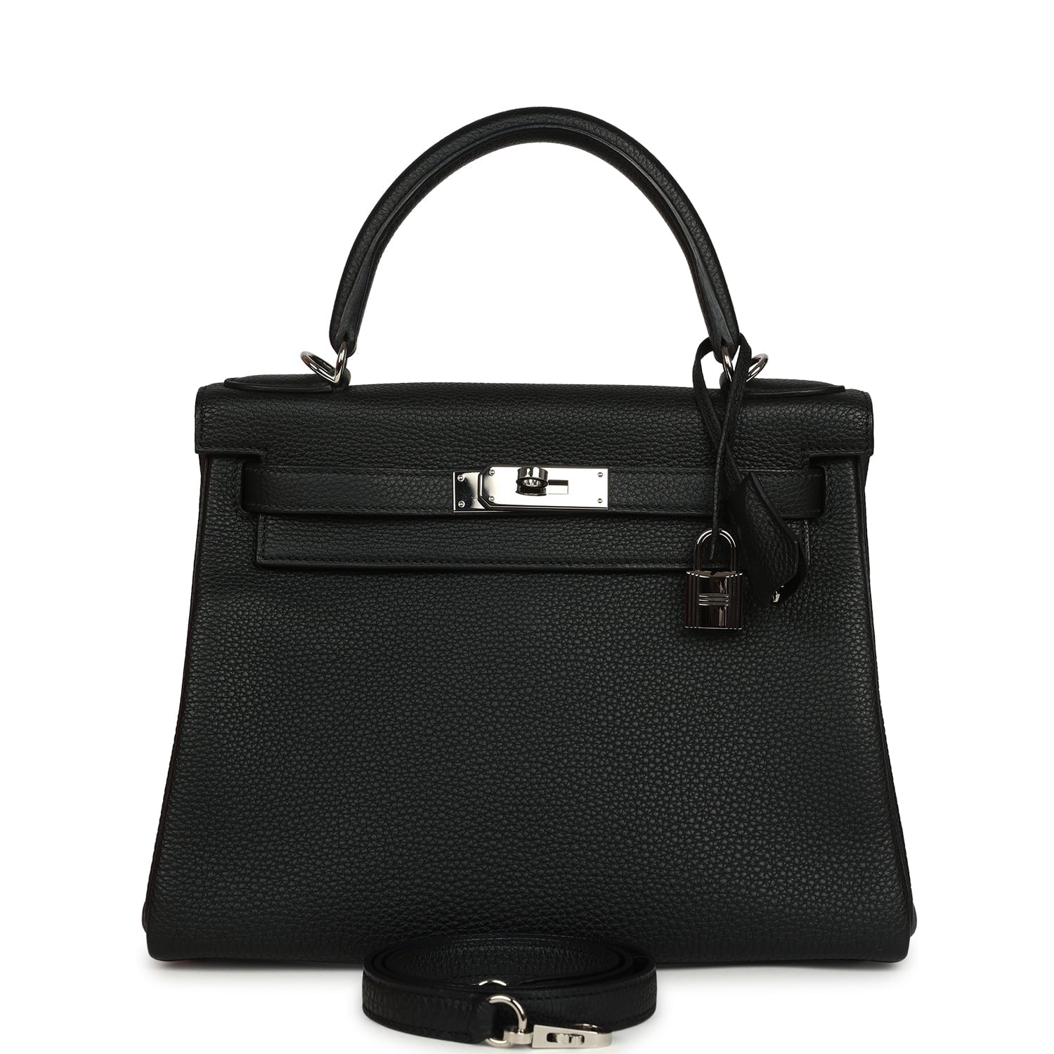 Pre-owned Hermes Kelly Retourne 28 Black Togo Palladium Hardware