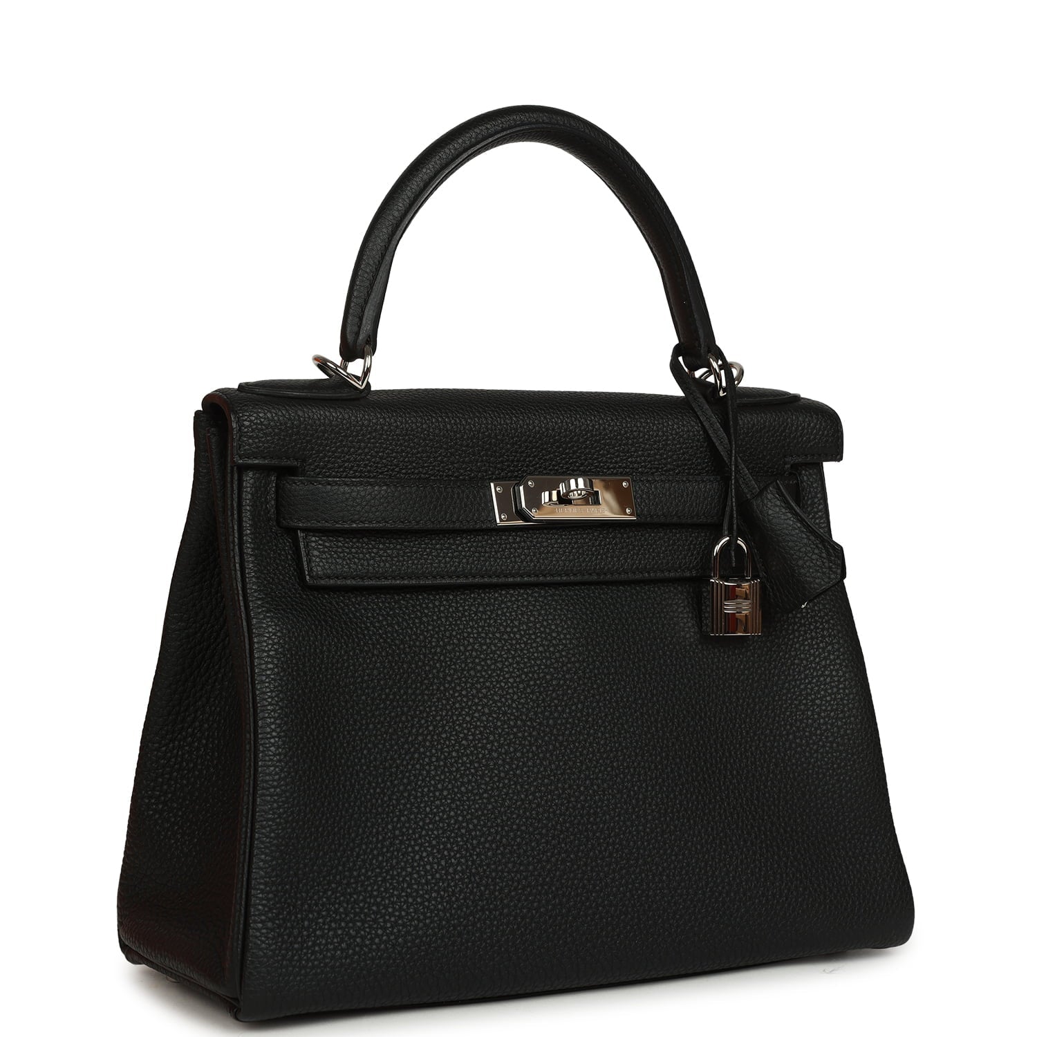 Pre-owned Hermes Kelly Retourne 28 Black Togo Palladium Hardware