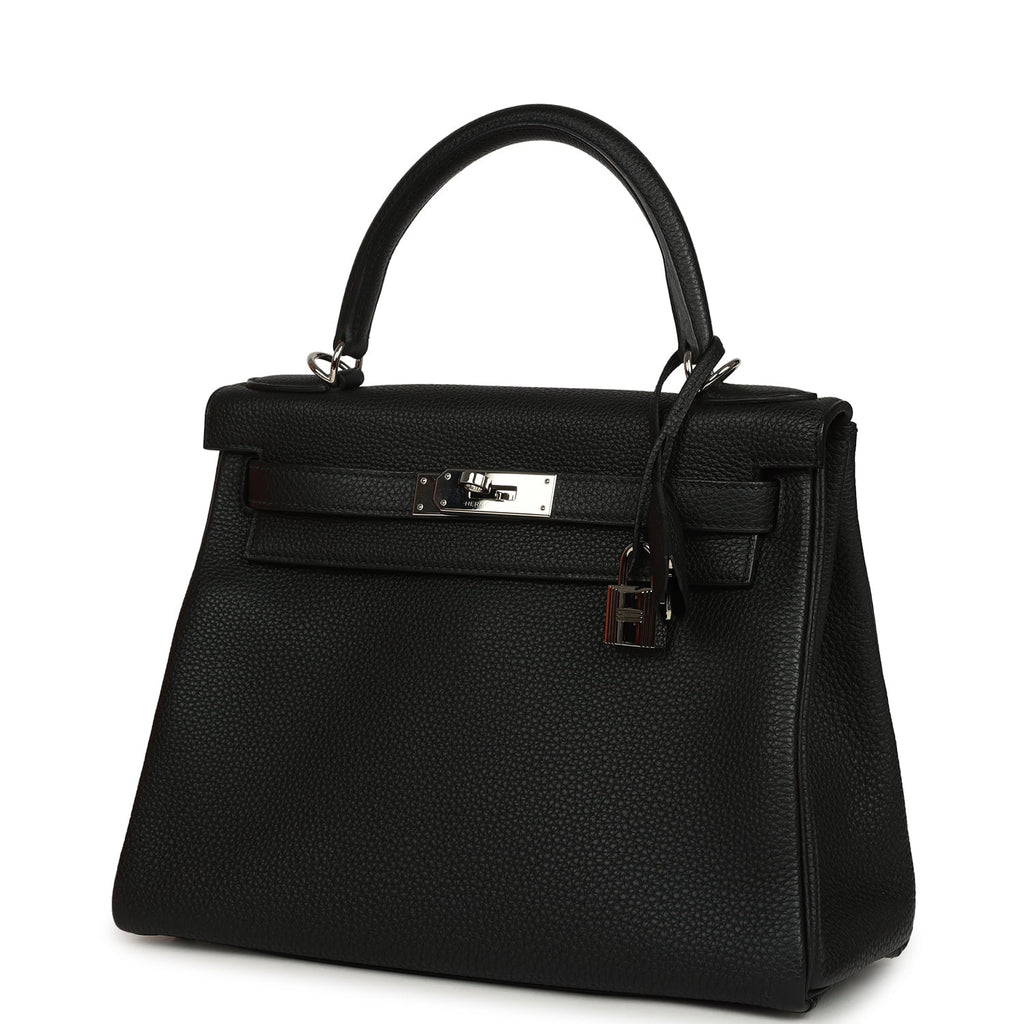 Pre-owned Hermes Kelly Retourne 28 Black Togo Palladium Hardware