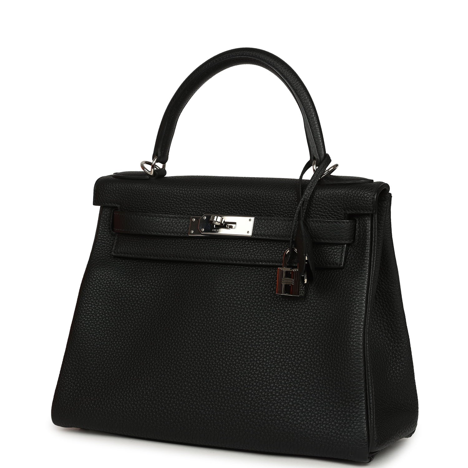 Pre-owned Hermes Kelly Retourne 28 Black Togo Palladium Hardware