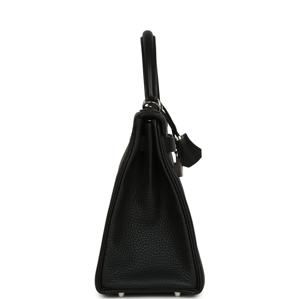 Pre-owned Hermes Kelly Retourne 28 Black Togo Palladium Hardware