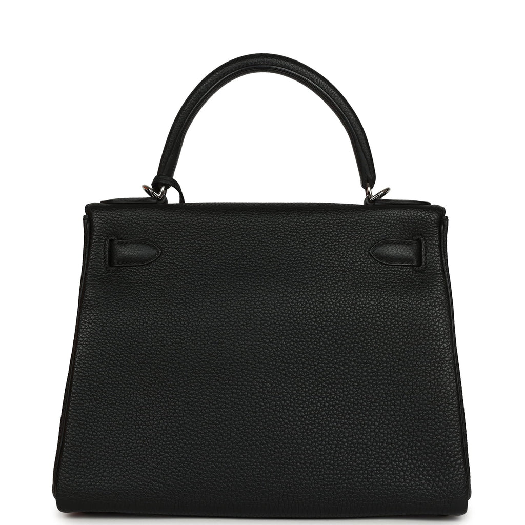 Pre-owned Hermes Kelly Retourne 28 Black Togo Palladium Hardware