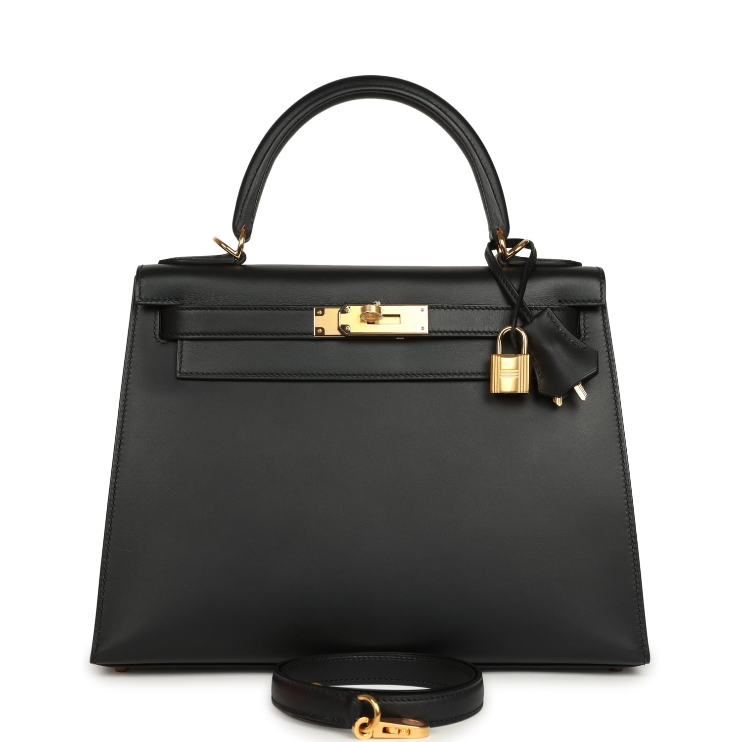 Pre-owned Hermes Kelly Sellier 28 Black Sombrero Gold Hardware