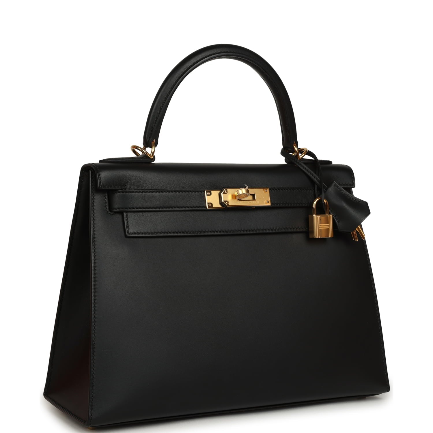 Pre-owned Hermes Kelly Sellier 28 Black Sombrero Gold Hardware