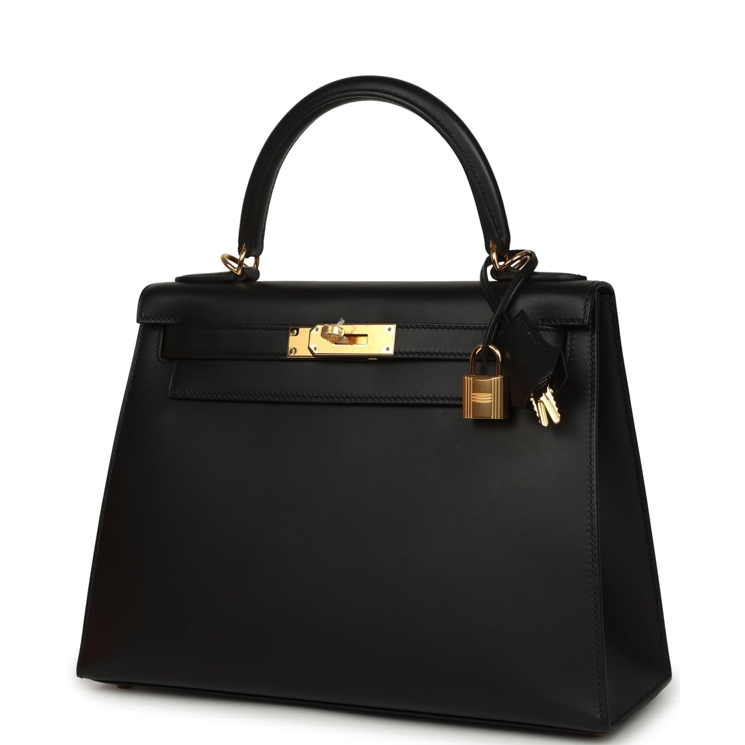 Pre-owned Hermes Kelly Sellier 28 Black Sombrero Gold Hardware