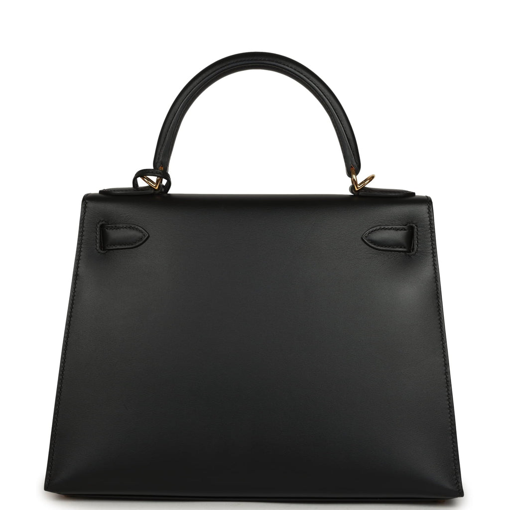 Pre-owned Hermes Kelly Sellier 28 Black Sombrero Gold Hardware