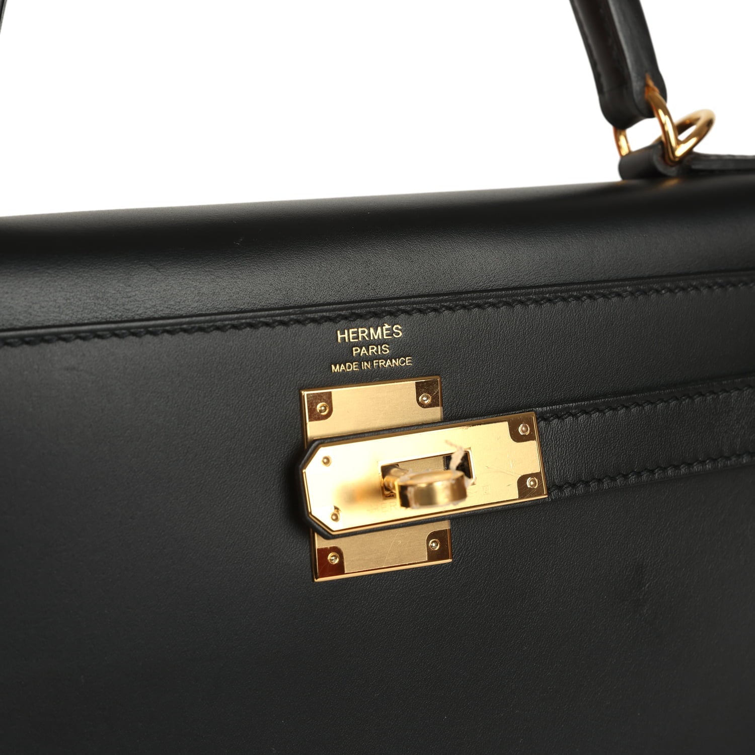 Pre-owned Hermes Kelly Sellier 28 Black Sombrero Gold Hardware