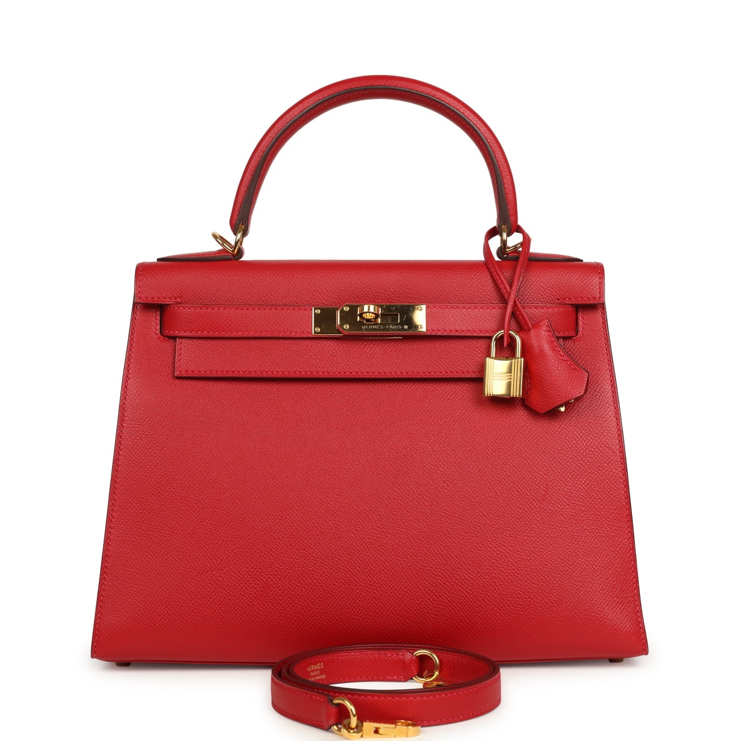 Pre-owned Hermes Kelly Sellier 28 Rouge Casaque Epsom Gold Hardware