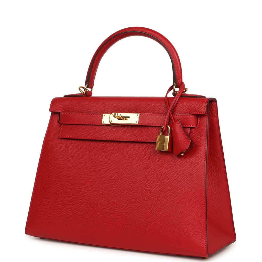 Pre-owned Hermes Kelly Sellier 28 Rouge Casaque Epsom Gold Hardware