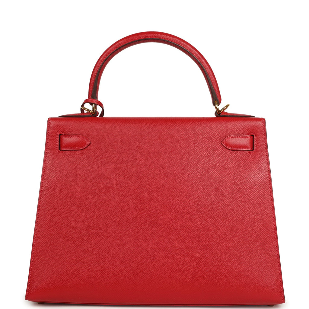 Pre-owned Hermes Kelly Sellier 28 Rouge Casaque Epsom Gold Hardware
